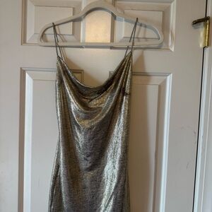 Metallic Cowl Neck Dress- Alice and Olivia